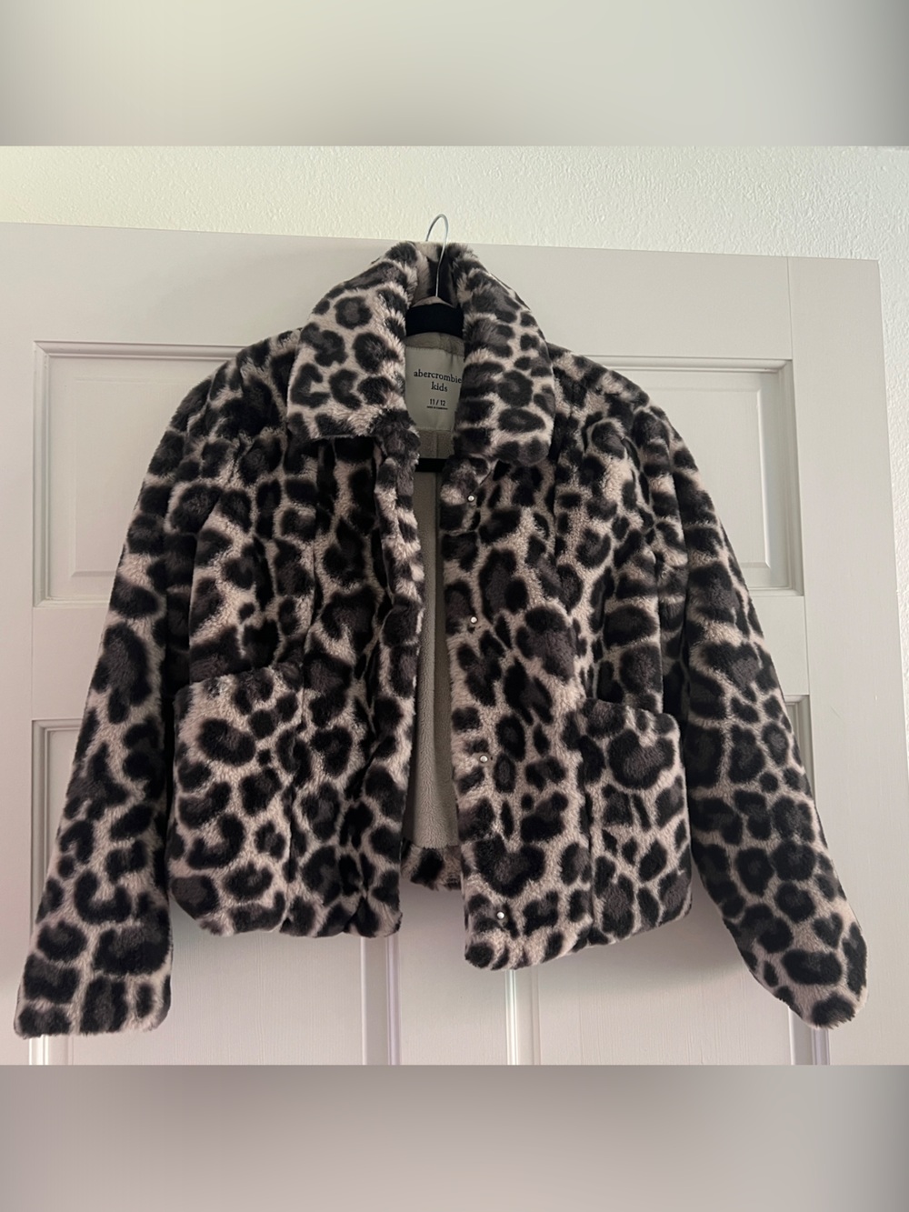 abercrombie kids Black & White Leopard Faux Fur Pea Coat